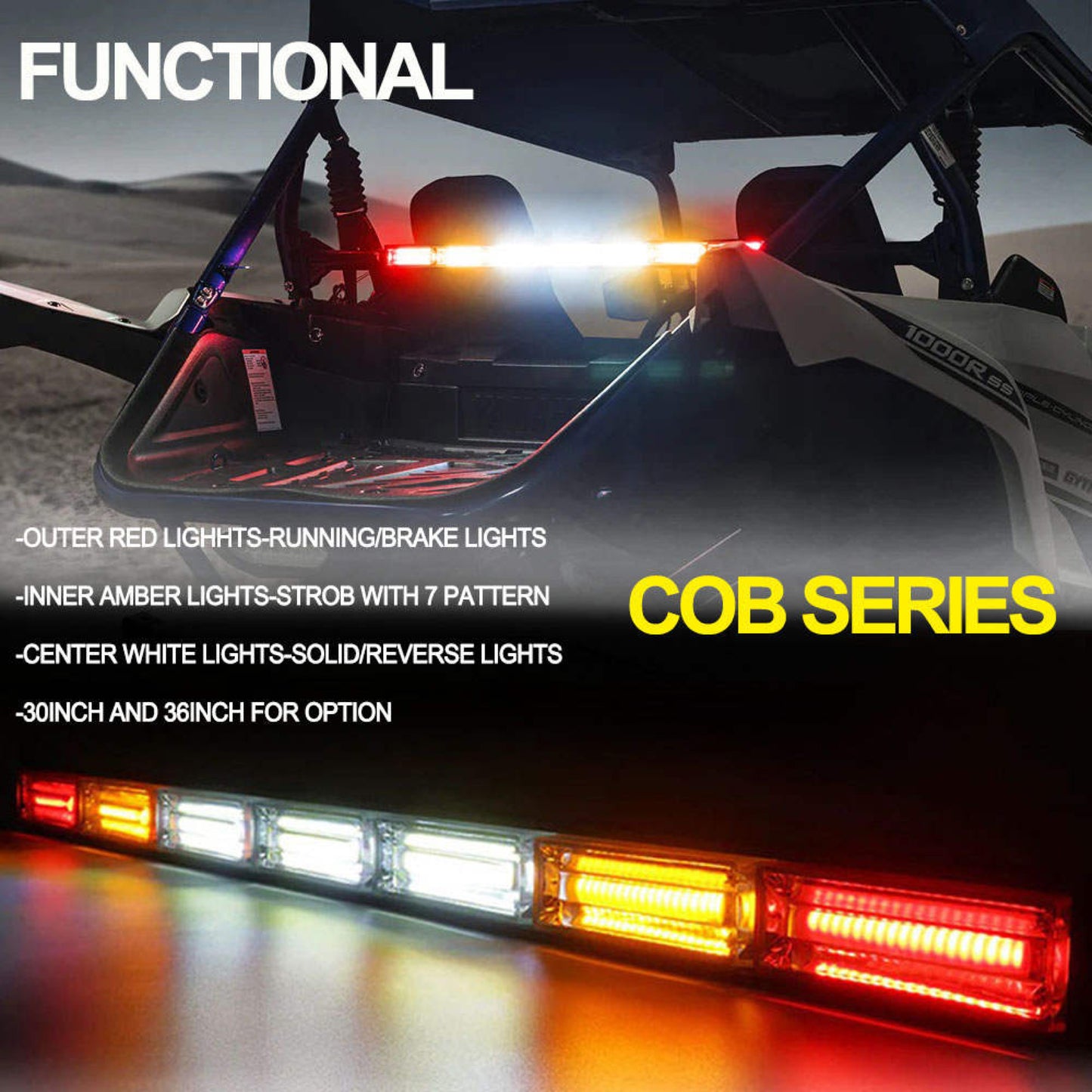 Cob LED chase light by Lucky Whips featuring multiple vibrant colors and a sleek design for dynamic lighting effects.