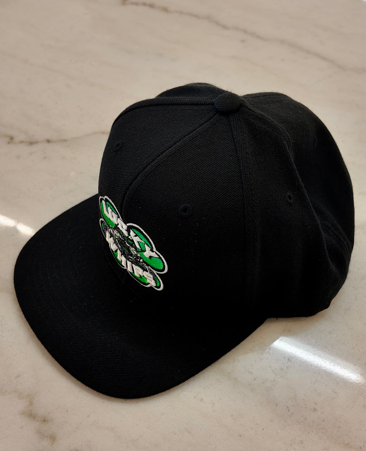 Classic flat bill hat by Lucky Whips, featuring a structured design and a crisp, modern look.