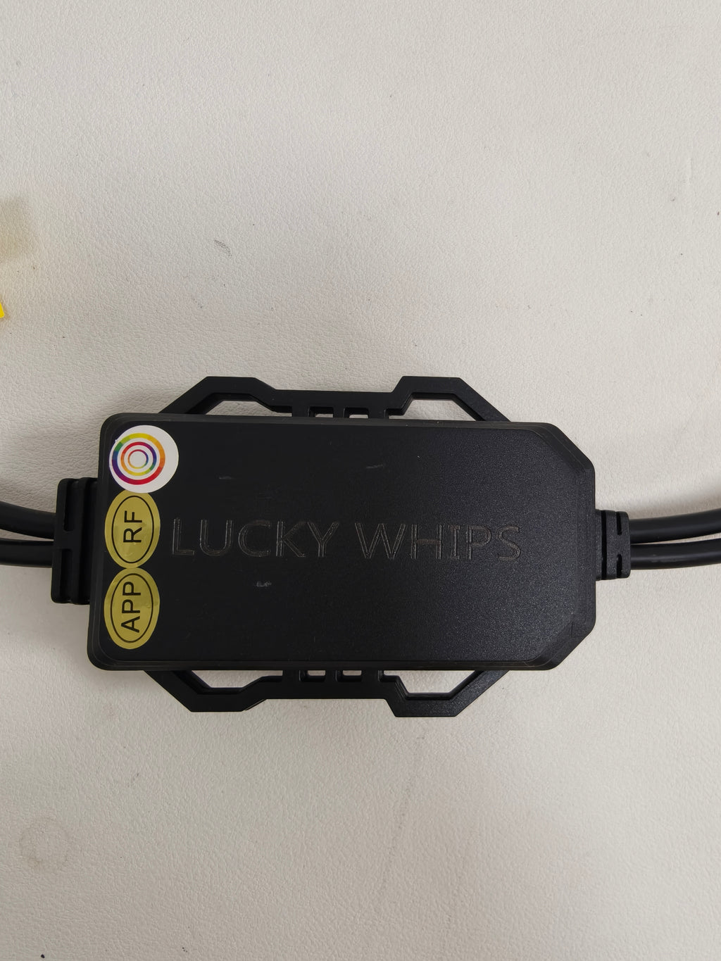 Lucky Whips RGB module harness showing colorful wiring and connectors for custom lighting setups.