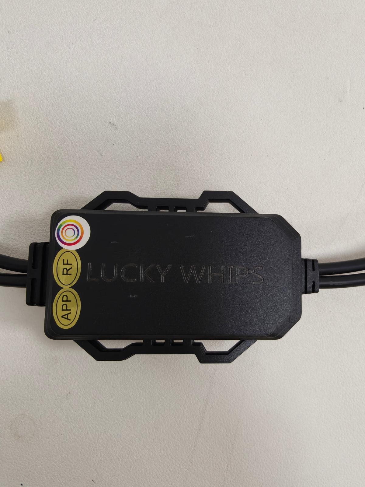 Lucky Whips RGB module harness showing colorful wiring and connectors for custom lighting setups.
