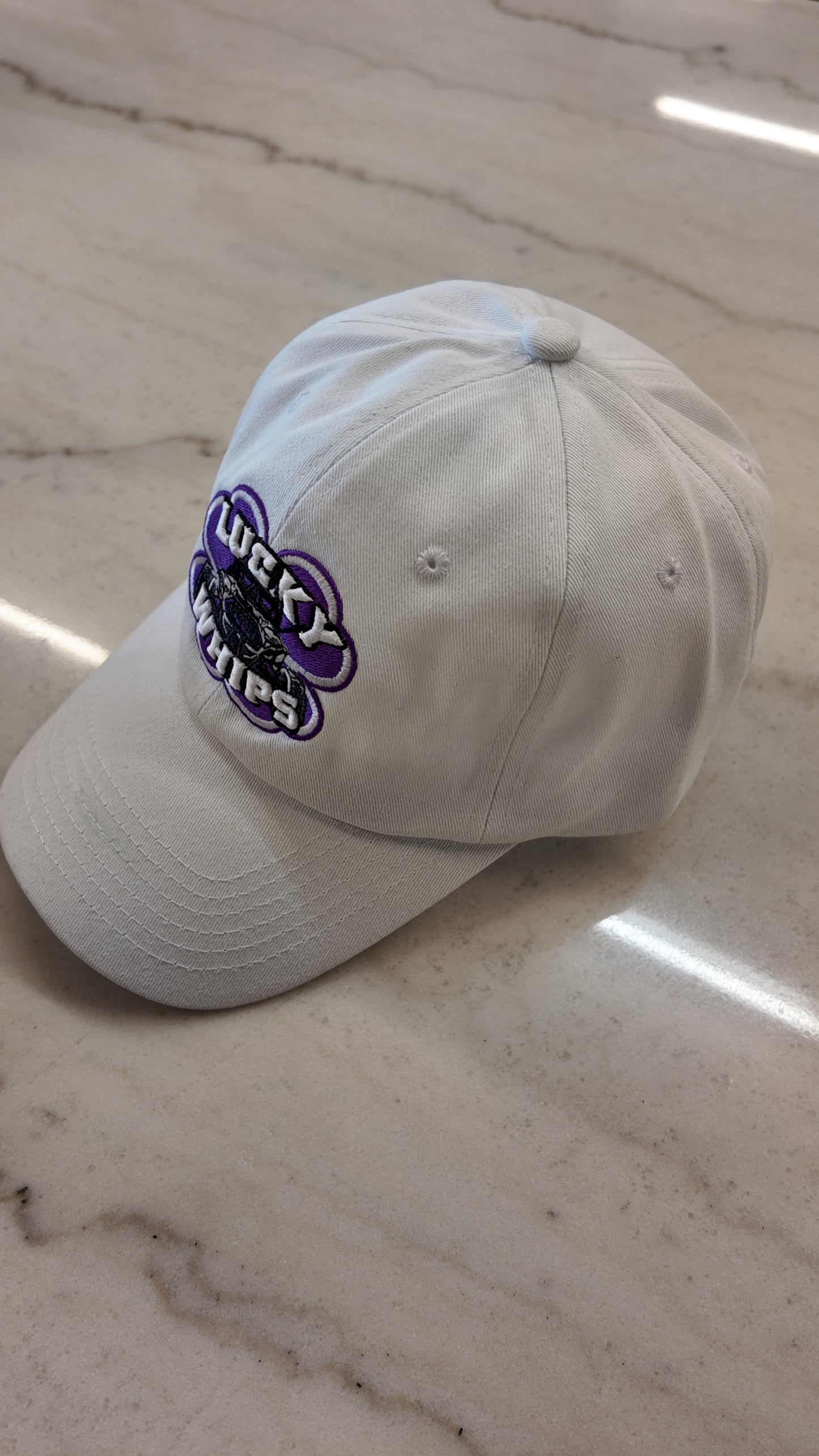 White Dad Hat- Purple Logo