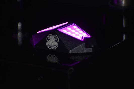 Chasing Color RGB Rock Lights from Lucky Whips illuminating rocks in vibrant hues at night.