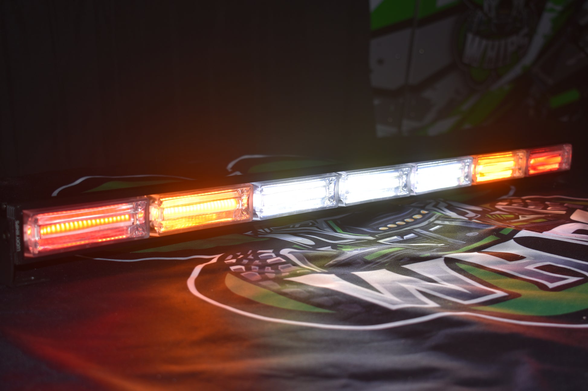 Lucky Whips COB chase light featuring bright LED lights in a sleek design, ideal for creative lighting displays.