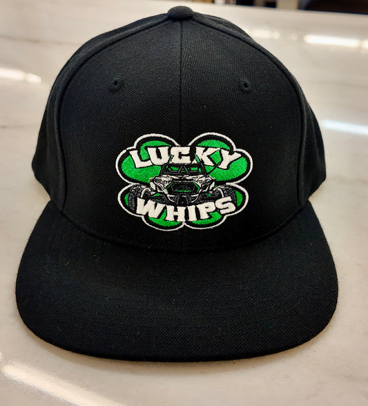 Classic flat bill hat by Lucky Whips, featuring a stylish design and adjustable snapback for a comfortable fit.