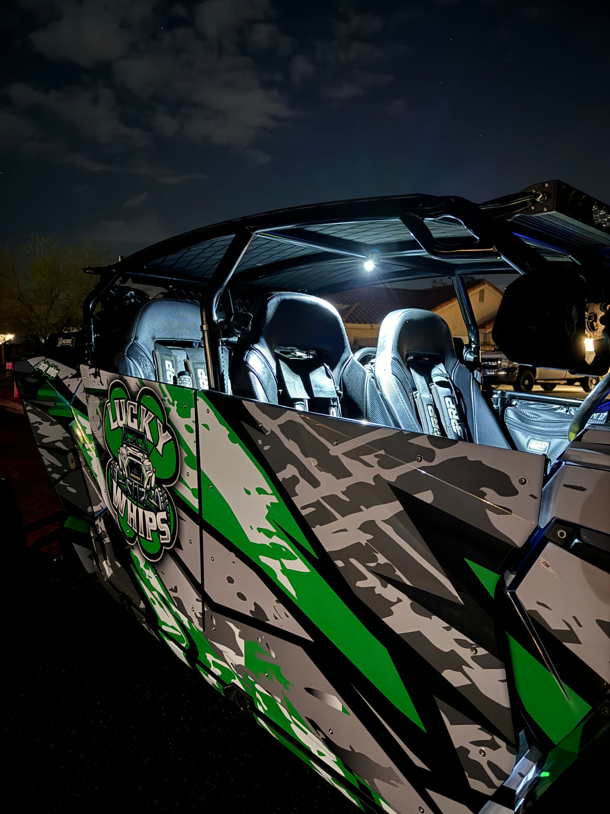 White Lucky Whips Dome Lights installed, showcasing their sleek design and smooth finish for interior lighting.