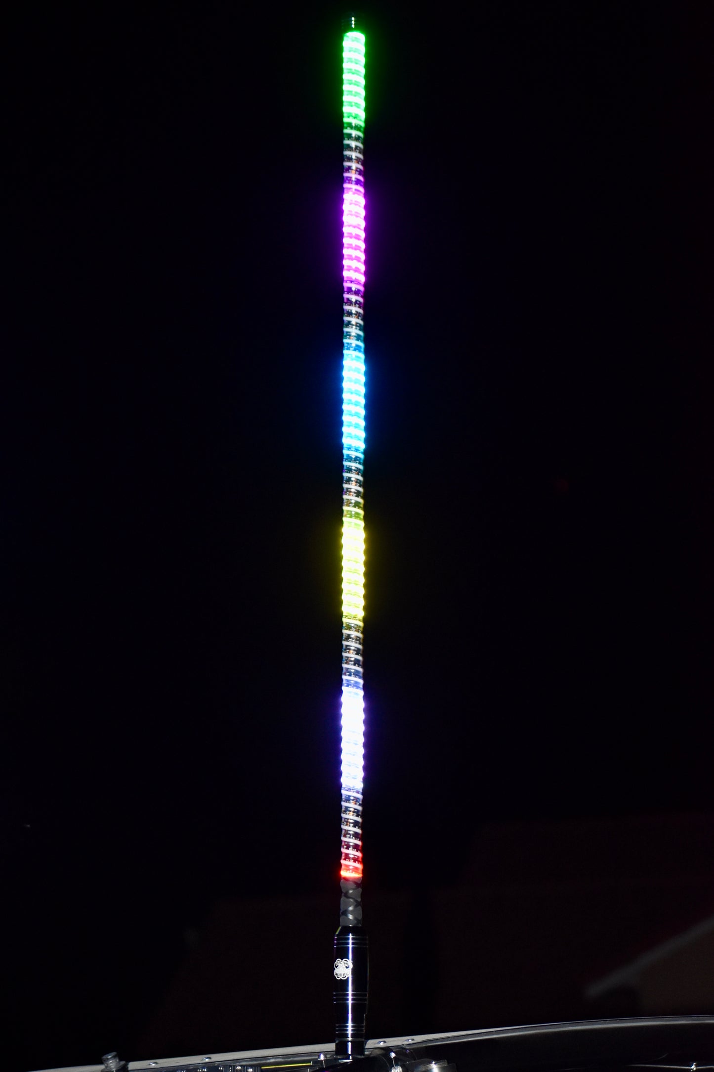Colorful G1 LED Whips by Lucky Whips, featuring vibrant lights and flexible design for off-road vehicles.