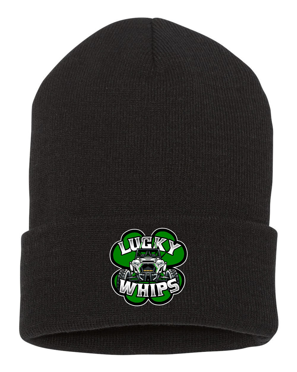 Gray Lucky Whips beanie hat with a snug, knitted design, perfect for casual wear and cold weather.