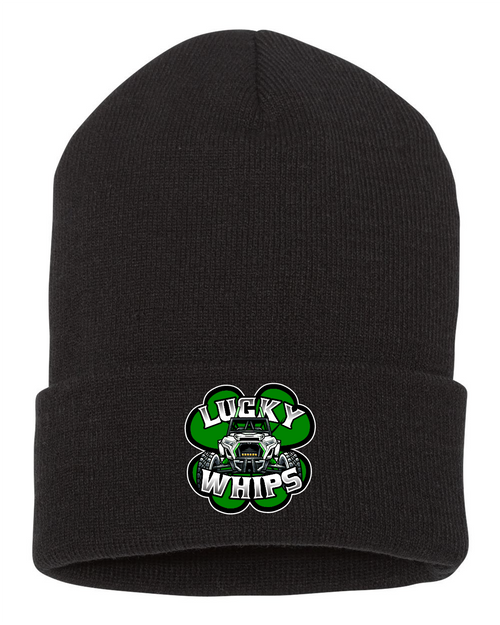 Gray Lucky Whips beanie hat with a snug, knitted design, perfect for casual wear and cold weather.