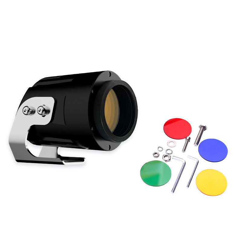 Lucky Whips Laser Pod Lights in a pair, showcasing vibrant laser patterns against a dark background.