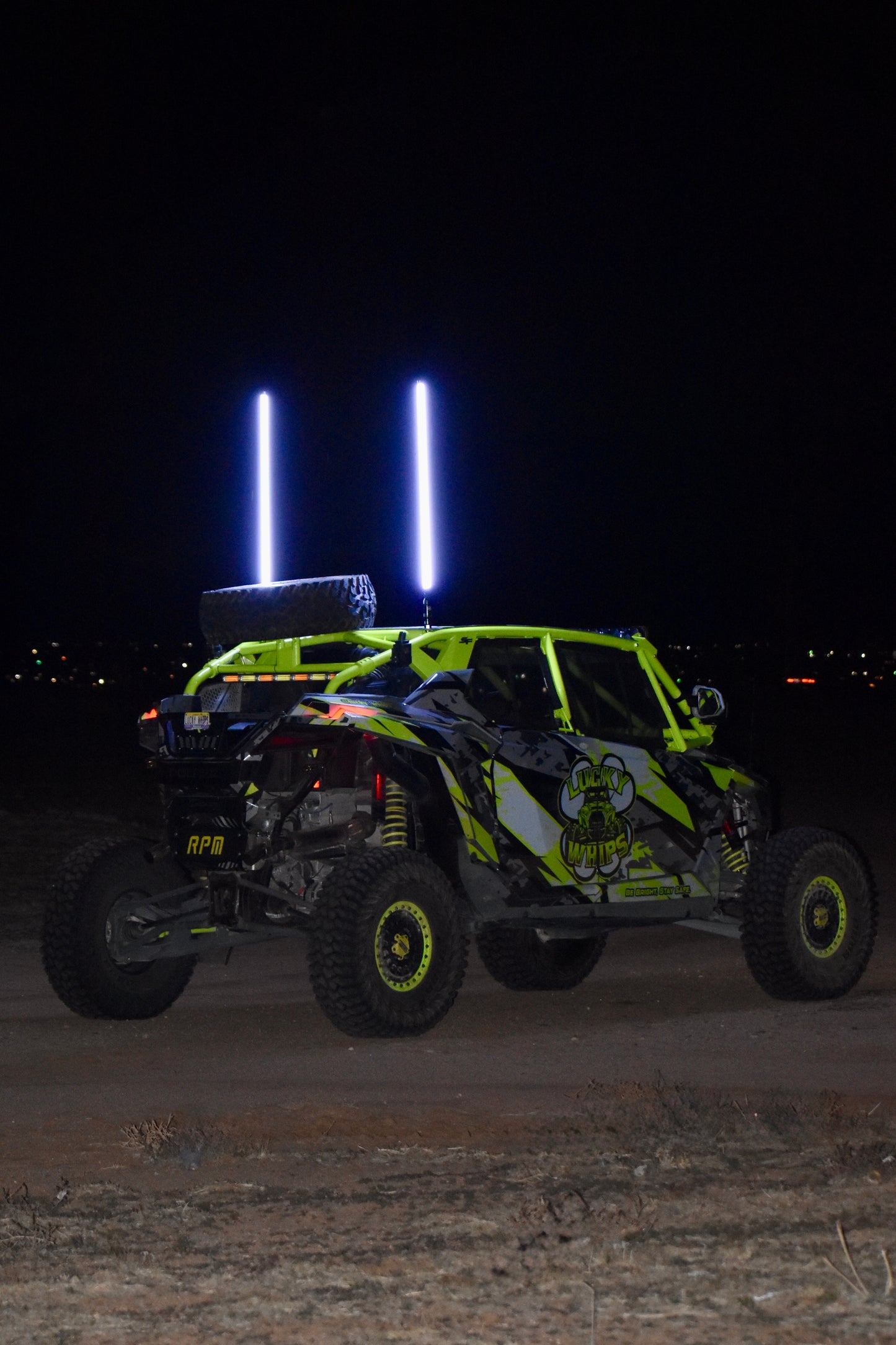 4ft Lucky Whips LED whips in white, showcasing vibrant lighting and flexible design for off-road visibility.