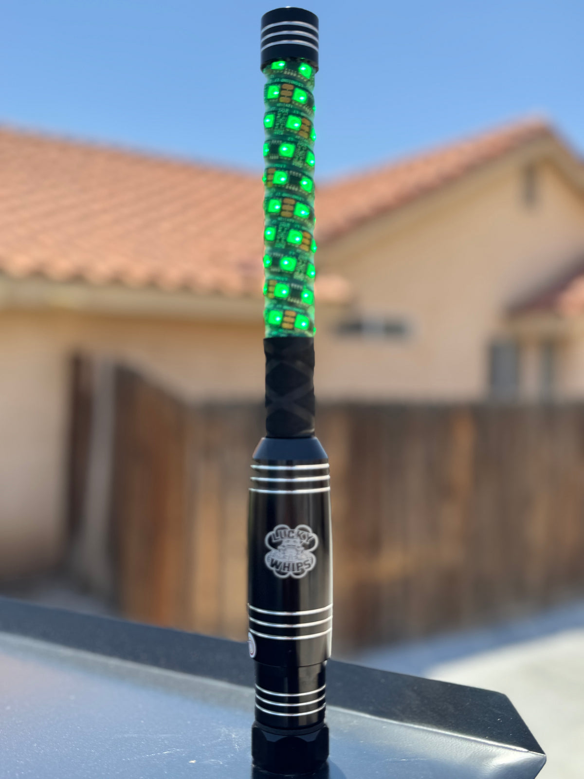 Lucky Whips OG PRO WHIPS, 1ft latex whip, black with textured handle, designed for professional use and durability.