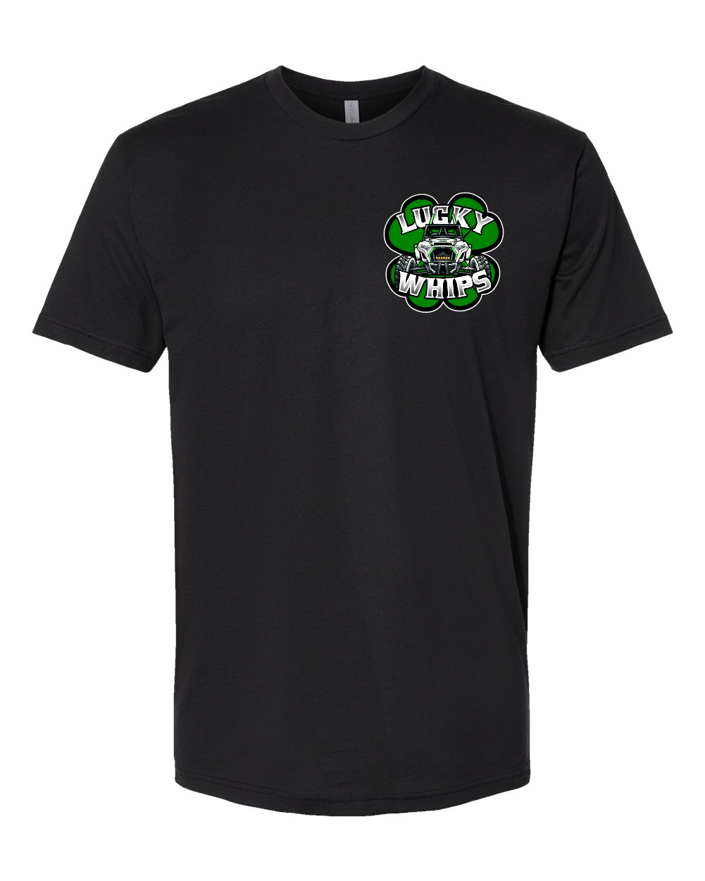 Lucky Whips short sleeve T-shirt featuring a comfortable fit and stylish design, shown in a casual outdoor setting.