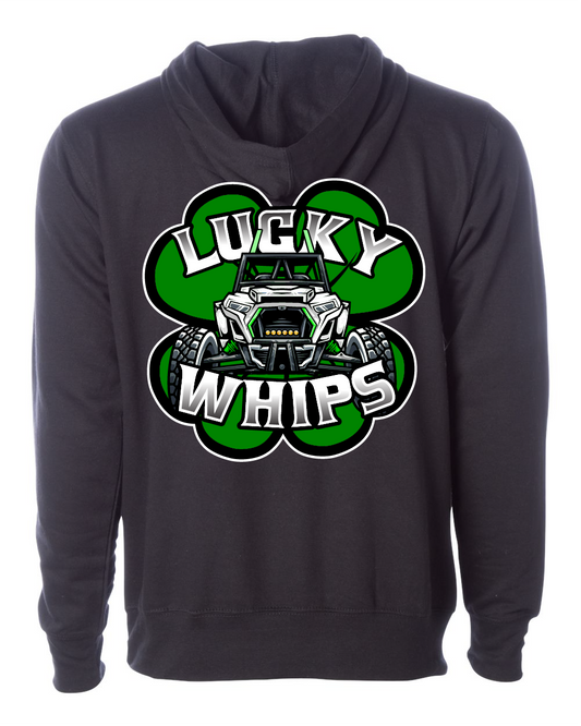 Cozy Lucky Whips hoodie in soft fabric, featuring a front pocket and drawstring hood, perfect for casual wear.