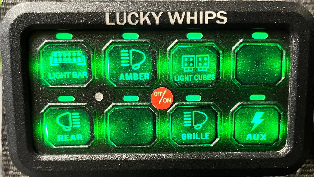 Lucky Whips 8 Gang Bluetooth switch panel with multiple switches for home automation and lighting control.