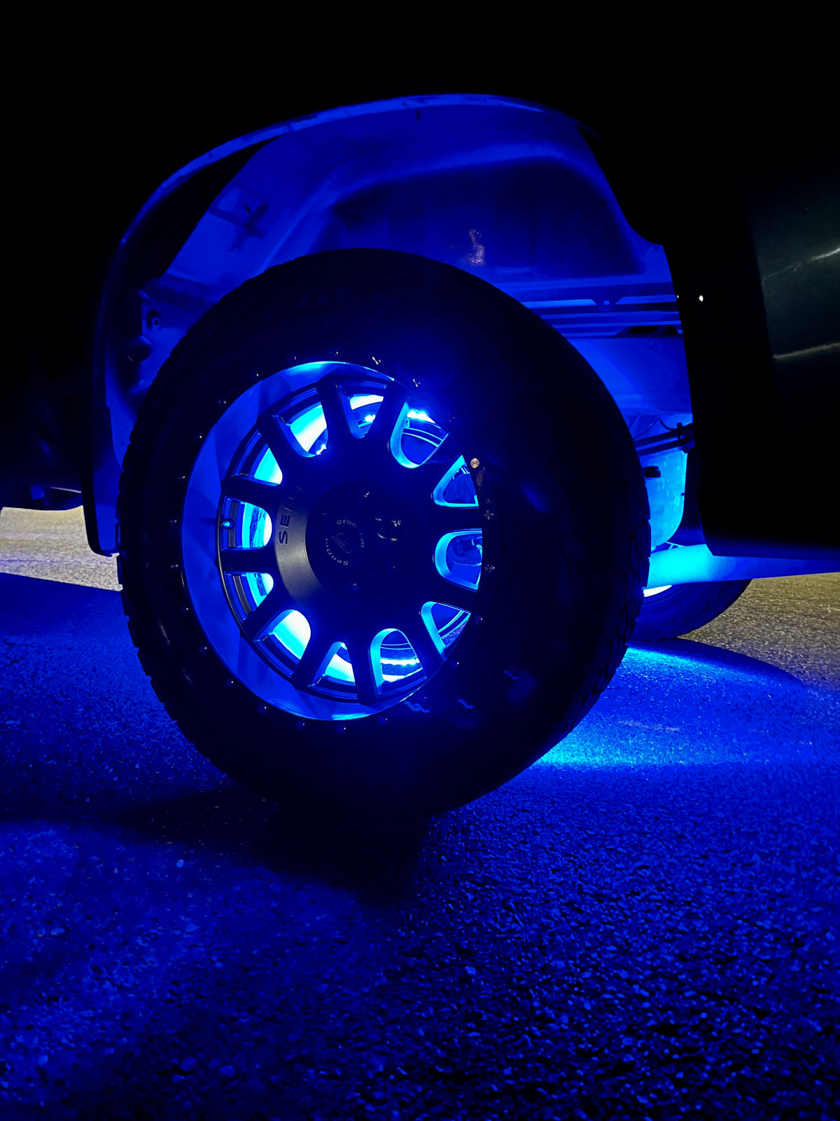 Lucky Whips RGB Wheel Ring Lights showing dual-ring design with vibrant multicolor lighting for vehicles or decorative use.