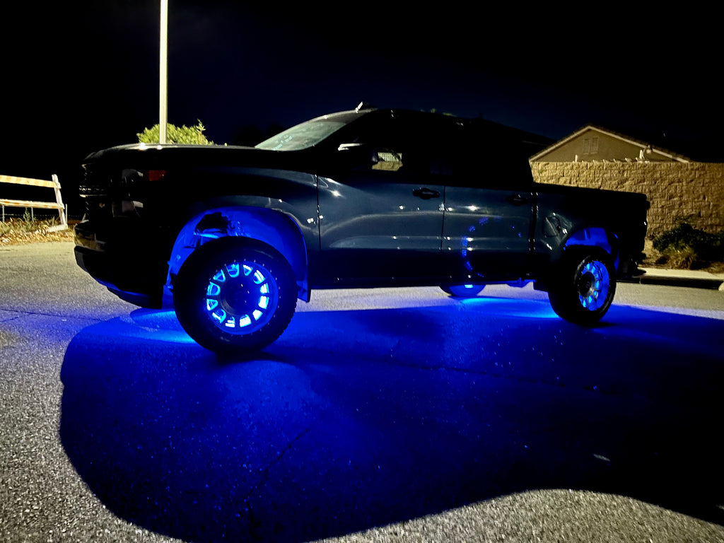 Lucky Whips RGB Wheel Ring Lights showing dual-wheel design, vibrant RGB lighting, and sleek circular shape for stylish lighting effects.