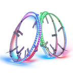 Lucky Whips RGB Wheel Ring Lights showing dual-wheel design with vibrant RGB lighting for automotive or decorative use.