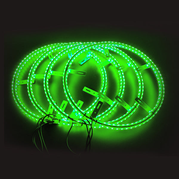 RGB wheel ring lights by Lucky Whips featuring dual wheel design with vibrant, colorful lighting for cars or bikes.