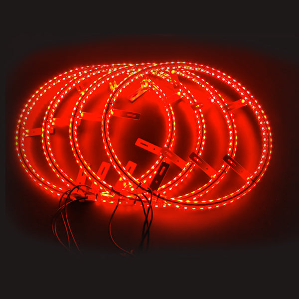 RGB Wheel Ring Lights by Lucky Whips featuring dual wheel design and vibrant color-changing LED rings for automotive or decorative use.