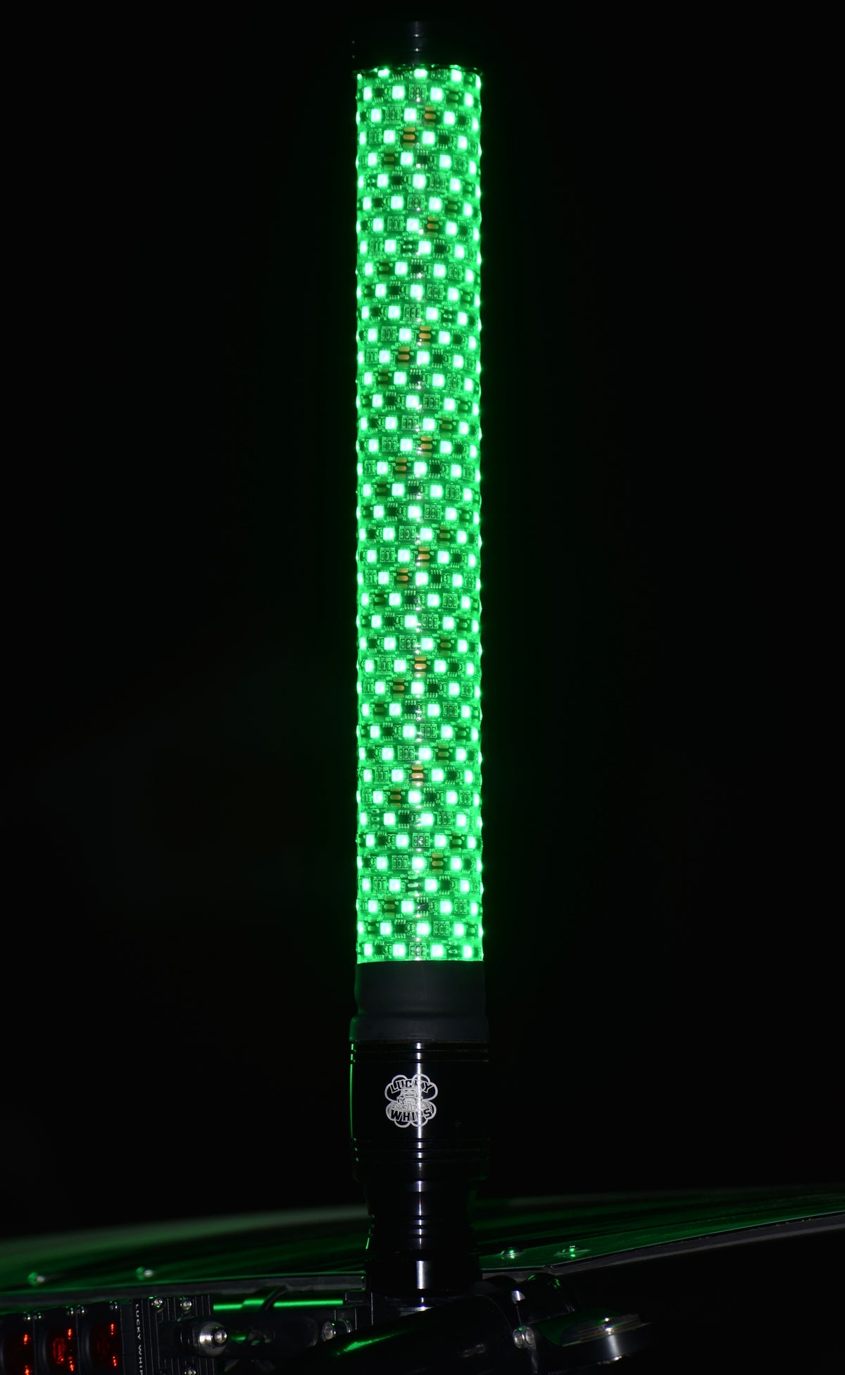 Lucky Whips XTREME 2FT FAT WHIPS displayed in various lengths, showcasing durable, colorful plastic whip products for performances.