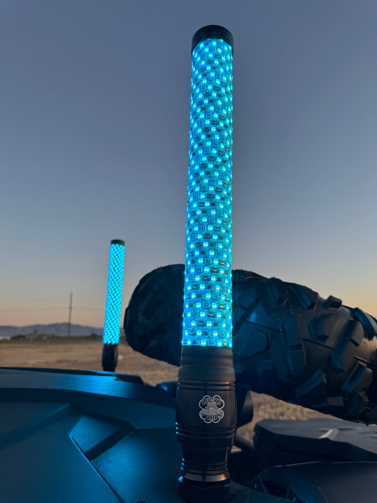 Lucky Whips XTREME 2FT Fat Whips displayed in a colorful assortment with sturdy handles and flexible tails.