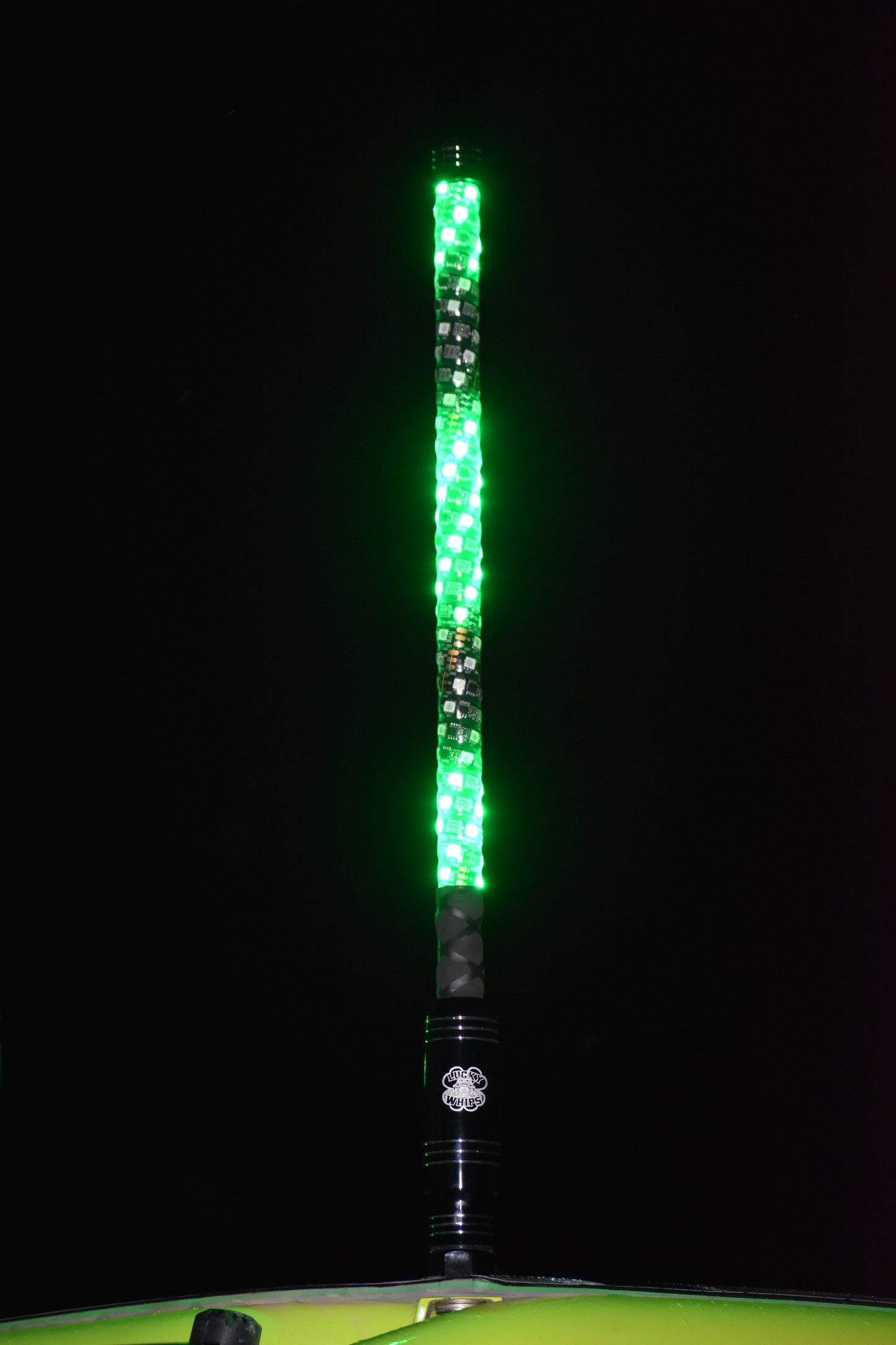 Colorful LED whips from OG WHIPS, featuring vibrant lights and flexible design for off-road vehicles.