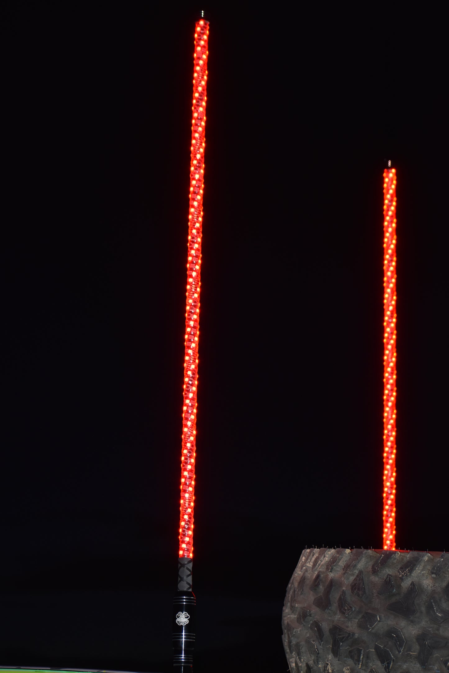 Colorful LED whips by My Store, showcasing vibrant lights and flexible design for outdoor use.