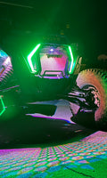 Lucky Whips RZR Fang Lights installed on a Polaris RZR vehicle, showcasing bright, stylish LED lighting for off-road adventures.