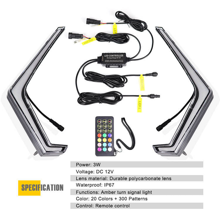 RZR Fang Lights by Lucky Whips, featuring sleek design with bright LED illumination for off-road vehicles.